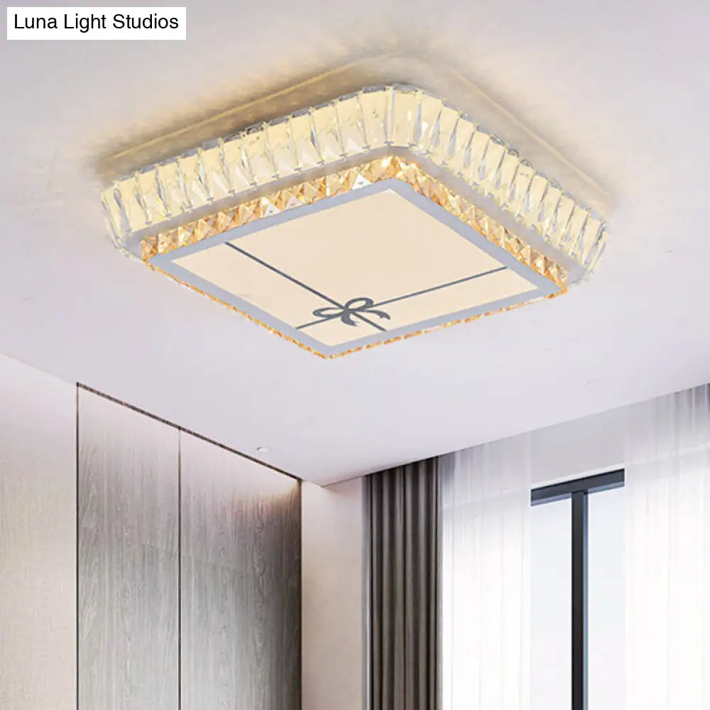 DecorBites™ DecorBites™ Contemporary Crystal Ceiling Flush Light with LED and White Trellis/Bowknot Design