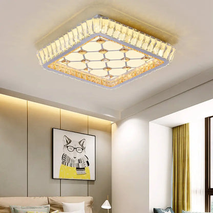 DecorBites™ DecorBites™ Contemporary Crystal Ceiling Flush Light with LED and White Trellis/Bowknot Design