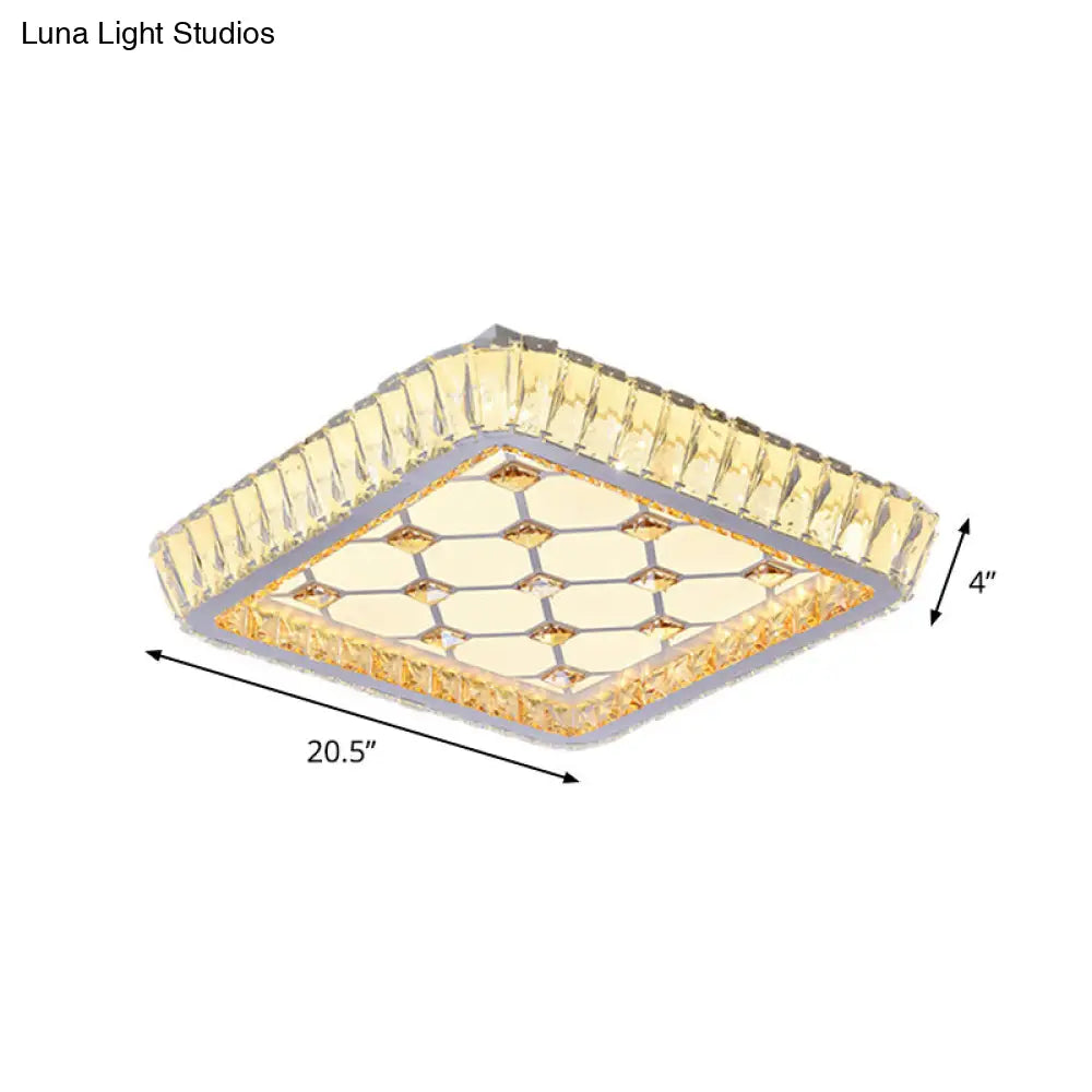 DecorBites™ DecorBites™ Contemporary Crystal Ceiling Flush Light with LED and White Trellis/Bowknot Design
