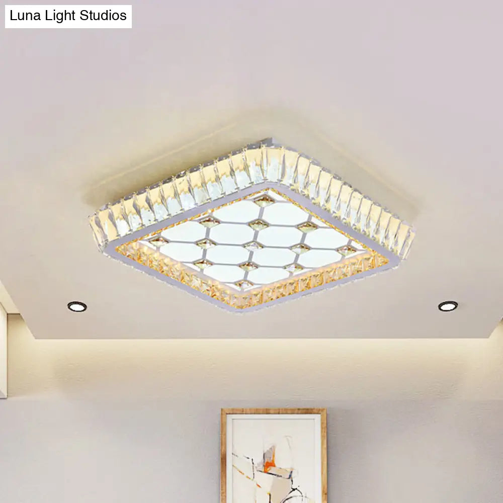 DecorBites™ DecorBites™ Contemporary Crystal Ceiling Flush Light with LED and White Trellis/Bowknot Design