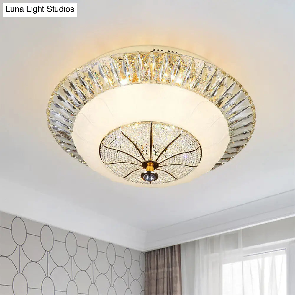 DecorBites™ DecorBites™ Contemporary Crystal Ceiling Light with White Bowl Shade - LED Flush Mount for Bedroom (16"/19.5" Wide)