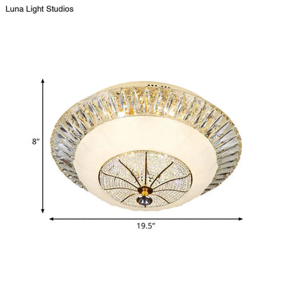 DecorBites™ DecorBites™ Contemporary Crystal Ceiling Light with White Bowl Shade - LED Flush Mount for Bedroom (16"/19.5" Wide)