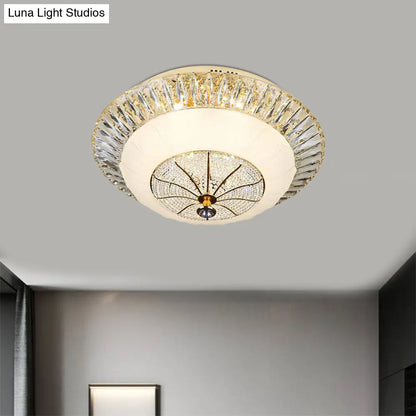 DecorBites™ DecorBites™ Contemporary Crystal Ceiling Light with White Bowl Shade - LED Flush Mount for Bedroom (16"/19.5" Wide)