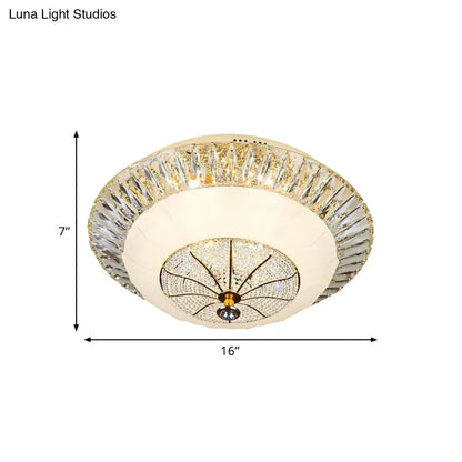 DecorBites™ DecorBites™ Contemporary Crystal Ceiling Light with White Bowl Shade - LED Flush Mount for Bedroom (16"/19.5" Wide)