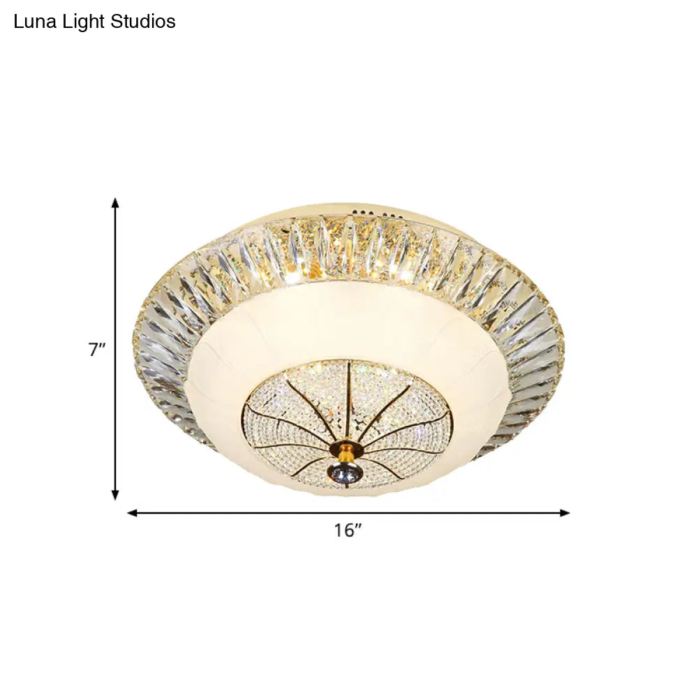 DecorBites™ DecorBites™ Contemporary Crystal Ceiling Light with White Bowl Shade - LED Flush Mount for Bedroom (16"/19.5" Wide)