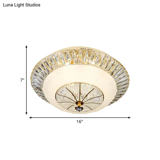 DecorBites™ DecorBites™ Contemporary Crystal Ceiling Light with White Bowl Shade - LED Flush Mount for Bedroom (16"/19.5" Wide)