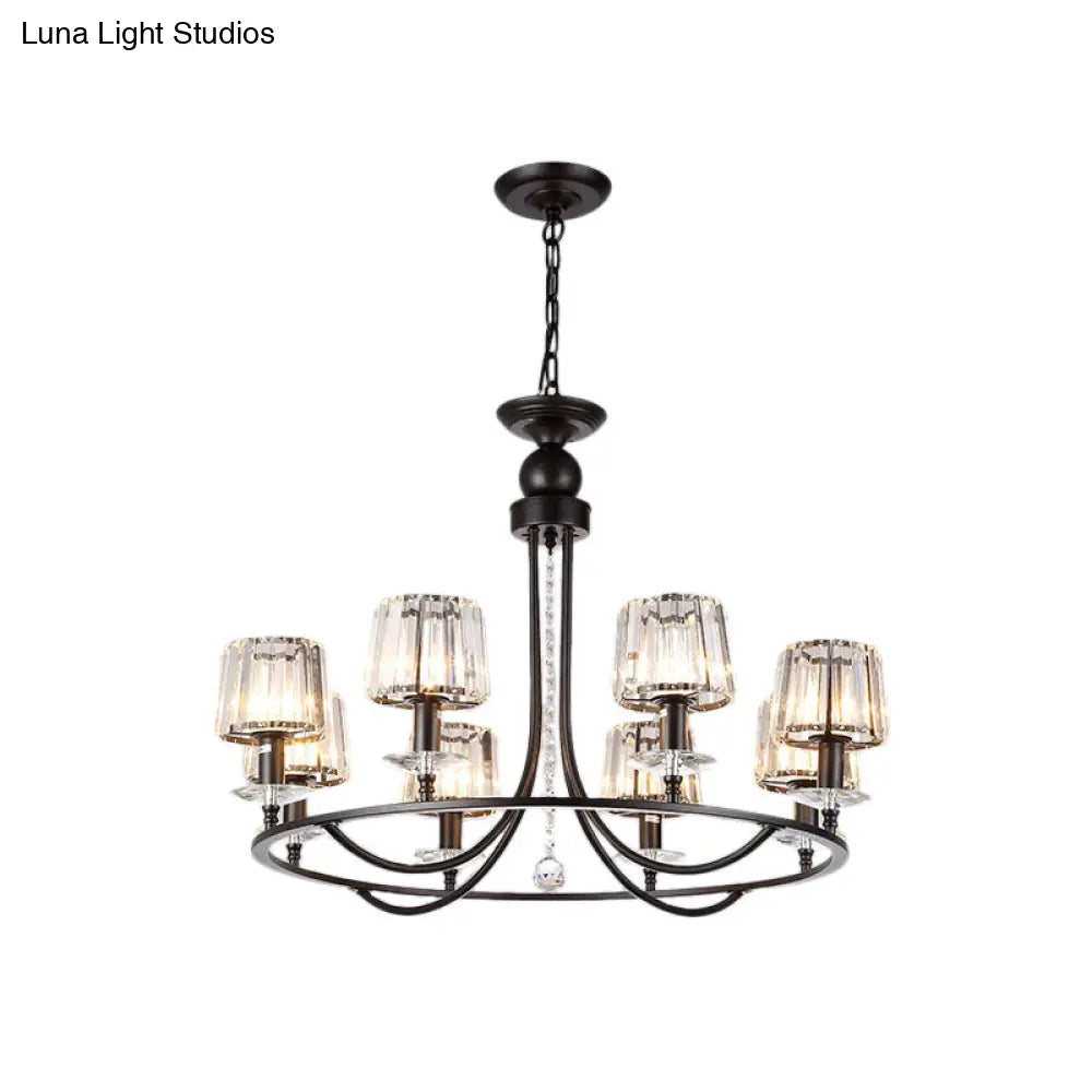 ثريا كريستال معاصرة من DecorBites™ - إضاءة دائرية معلقة بـ 4/6/8 مصابيح باللون الأسود لغرفة النوم