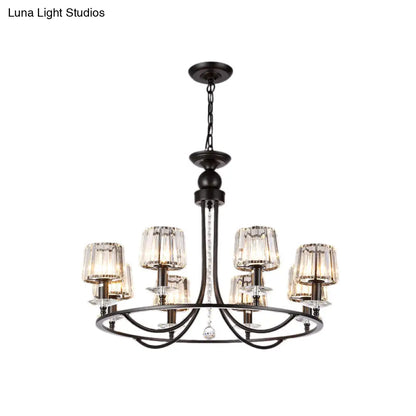 ثريا كريستال معاصرة من DecorBites™ - إضاءة دائرية معلقة بـ 4/6/8 مصابيح باللون الأسود لغرفة النوم