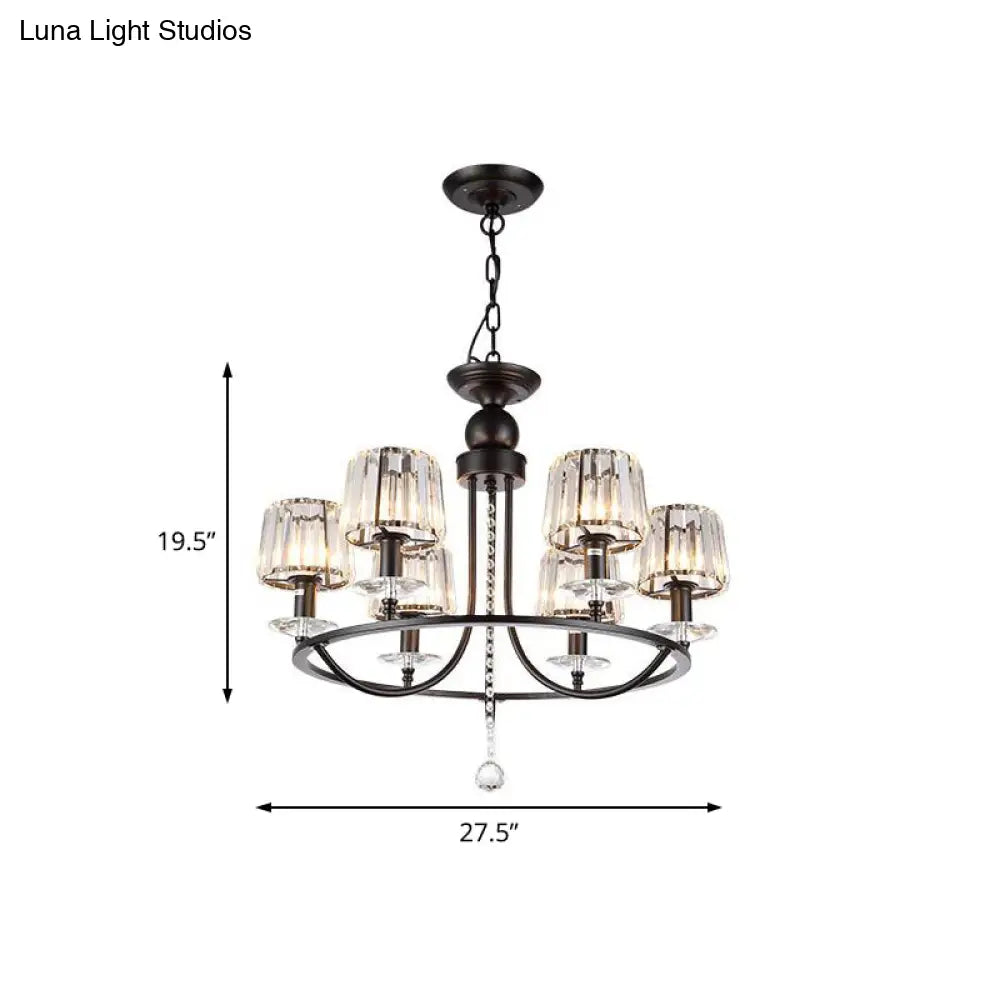 ثريا كريستال معاصرة من DecorBites™ - إضاءة دائرية معلقة بـ 4/6/8 مصابيح باللون الأسود لغرفة النوم