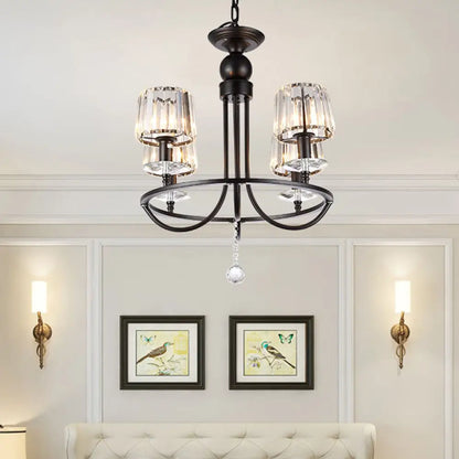 ثريا كريستال معاصرة من DecorBites™ - إضاءة دائرية معلقة بـ 4/6/8 مصابيح باللون الأسود لغرفة النوم