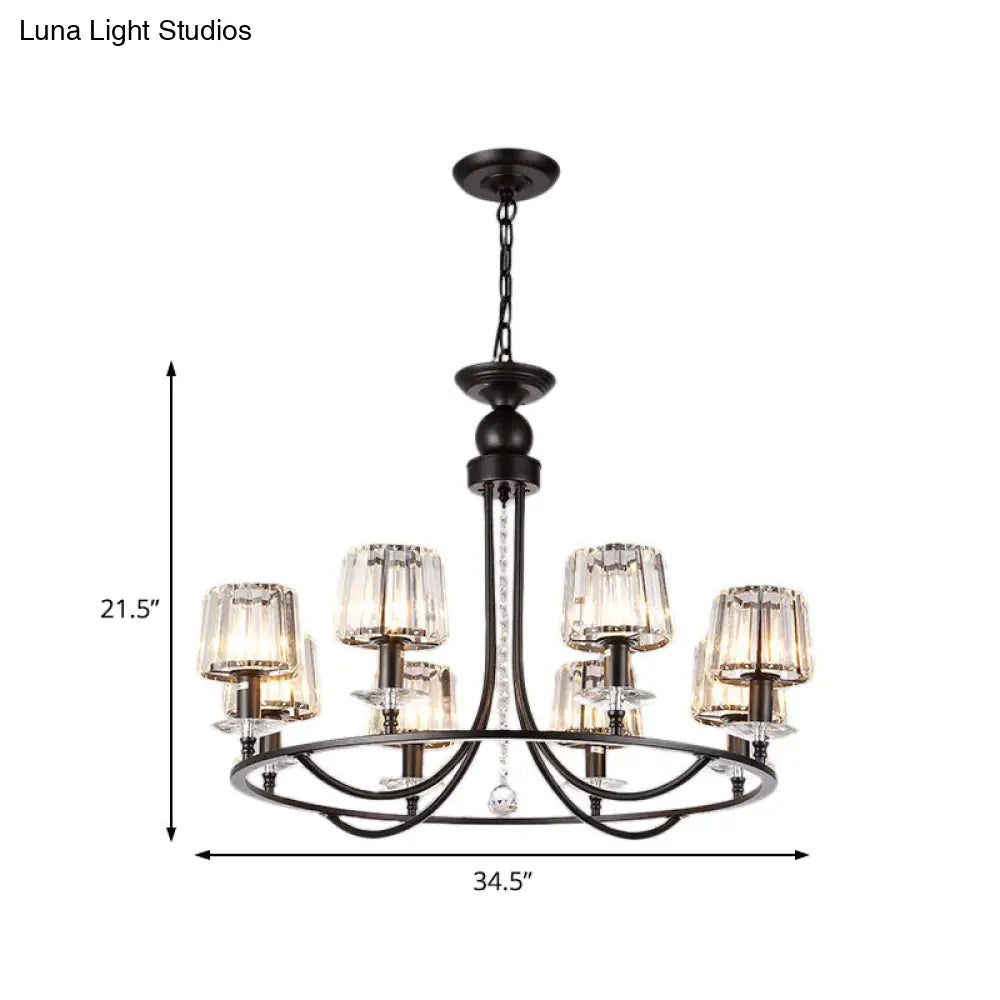 ثريا كريستال معاصرة من DecorBites™ - إضاءة دائرية معلقة بـ 4/6/8 مصابيح باللون الأسود لغرفة النوم