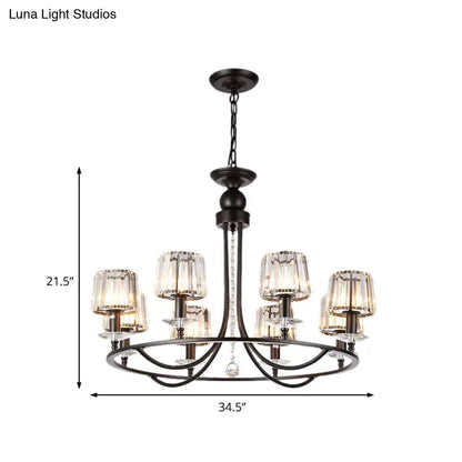 ثريا كريستال معاصرة من DecorBites™ - إضاءة دائرية معلقة بـ 4/6/8 مصابيح باللون الأسود لغرفة النوم