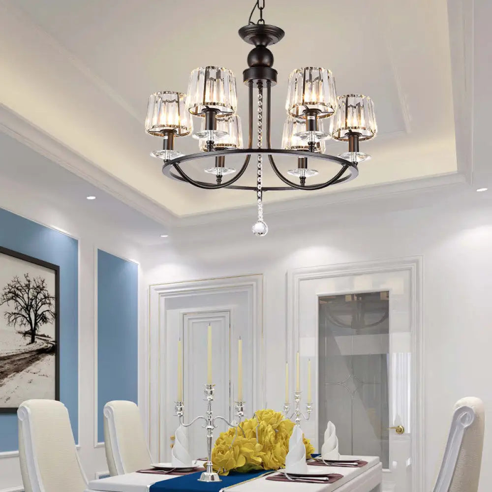 ثريا كريستال معاصرة من DecorBites™ - إضاءة دائرية معلقة بـ 4/6/8 مصابيح باللون الأسود لغرفة النوم