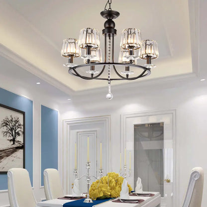 ثريا كريستال معاصرة من DecorBites™ - إضاءة دائرية معلقة بـ 4/6/8 مصابيح باللون الأسود لغرفة النوم