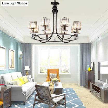 ثريا كريستال معاصرة من DecorBites™ - إضاءة دائرية معلقة بـ 4/6/8 مصابيح باللون الأسود لغرفة النوم