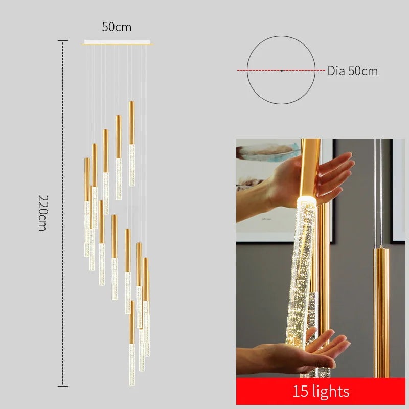 Contemporary Crystal Chandelier for Large Staircase - 15 Light / Warm White - Chandelier