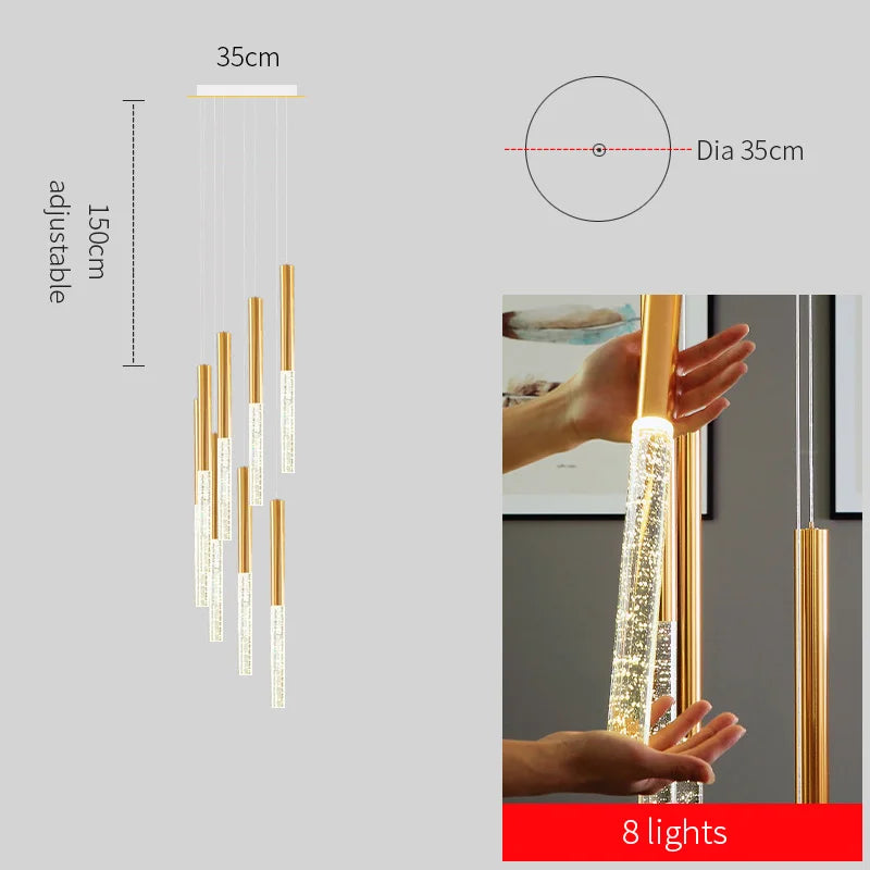 Contemporary Crystal Chandelier for Large Staircase - 8Light / Warm White - Chandelier