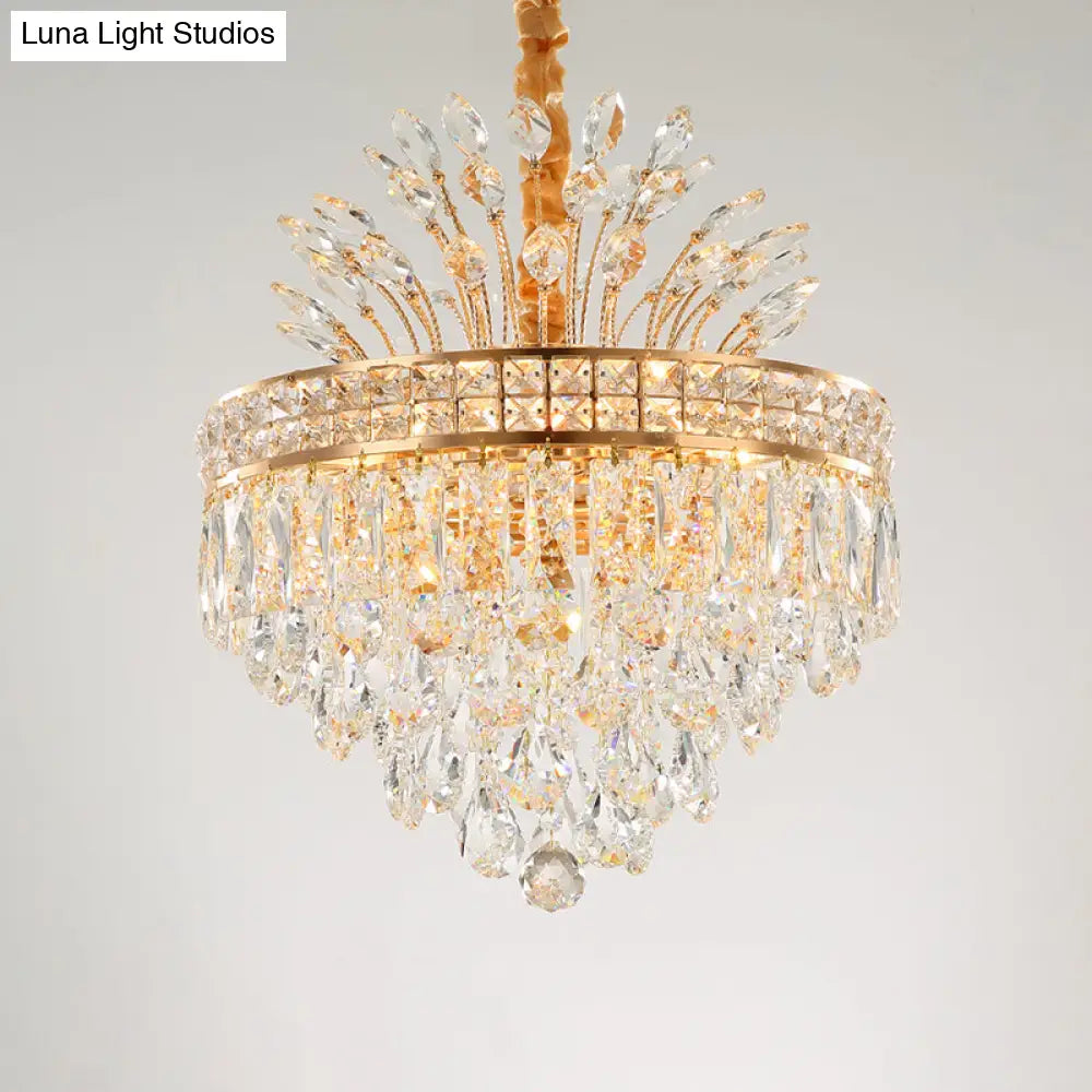 ثريا كريستال معاصرة - مصباح معلق ذهبي مكون من 9 لمبات لغرفة النوم