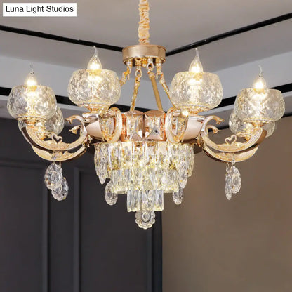 Contemporary Crystal Chandelier Lamp - 6/8 Bulbs Gold Drop Pendant with Clear Bowl Shade and Candle Design