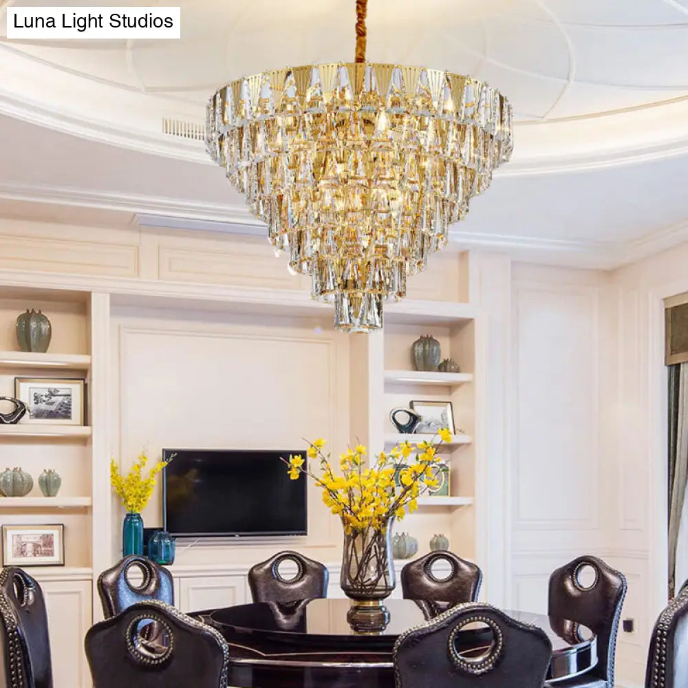 Lámpara de araña contemporánea de cristal - 7 niveles, 10 luces, colgante dorado