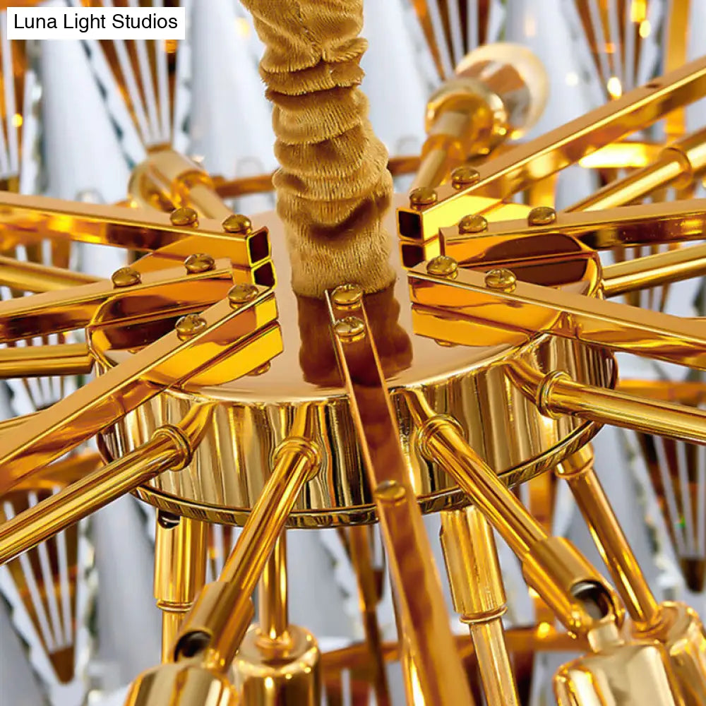 Lámpara de araña contemporánea de cristal - 7 niveles, 10 luces, colgante dorado