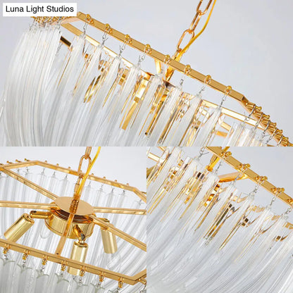 Lámpara de araña contemporánea de cristal - Diseño hexagonal, acabado dorado, 4 luces, 30,5 cm/50 cm de ancho