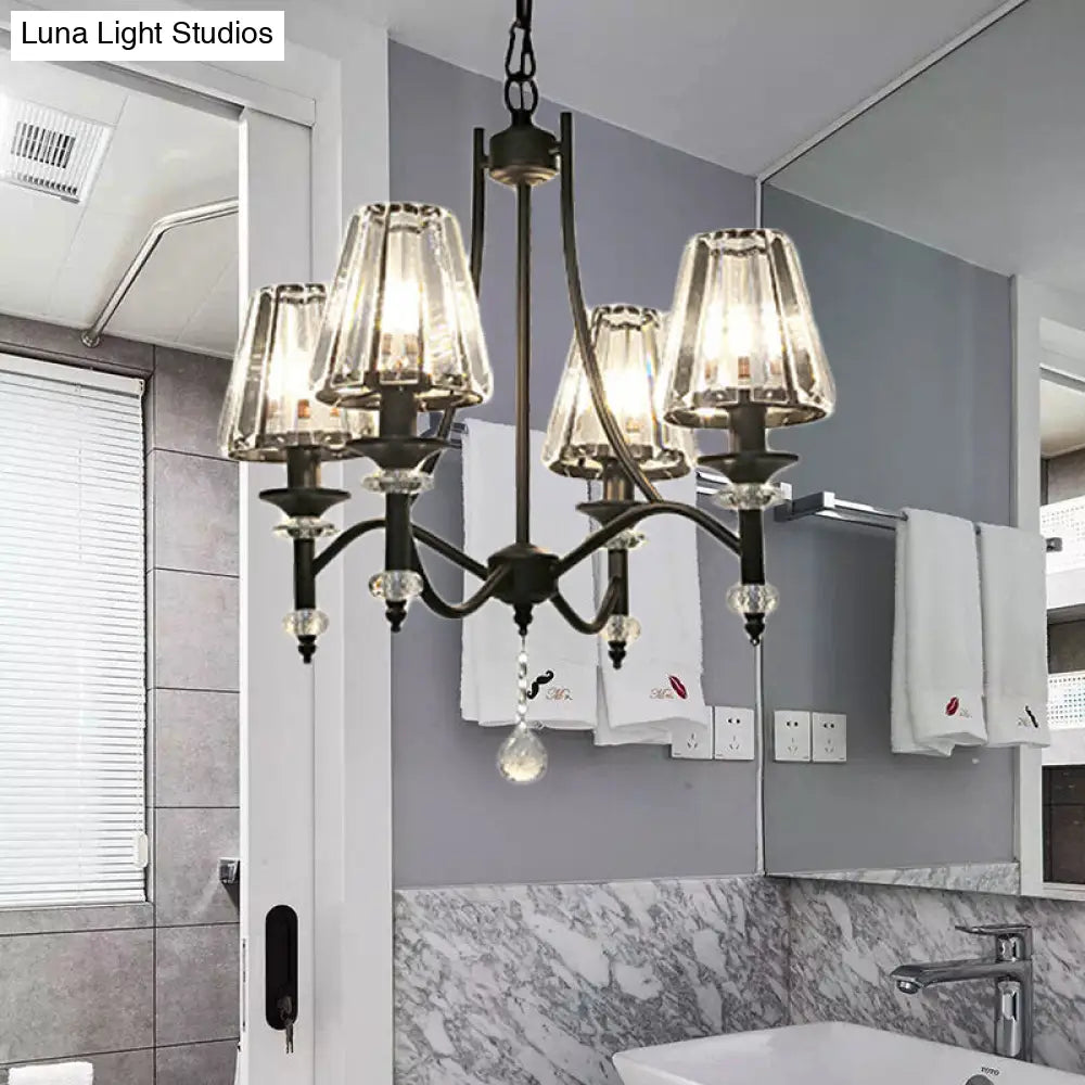 Lámpara colgante de araña de cristal contemporánea - Diseño cónico, cadena ajustable - 4/6/8 luces, pantalla negra