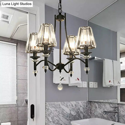 Lámpara colgante de araña de cristal contemporánea - Diseño cónico, cadena ajustable - 4/6/8 luces, pantalla negra