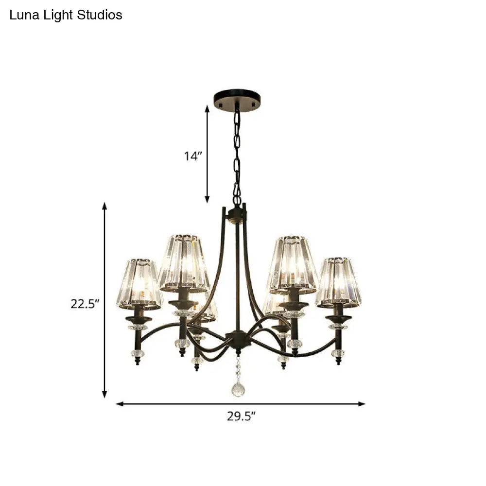 Lámpara colgante de araña de cristal contemporánea - Diseño cónico, cadena ajustable - 4/6/8 luces, pantalla negra