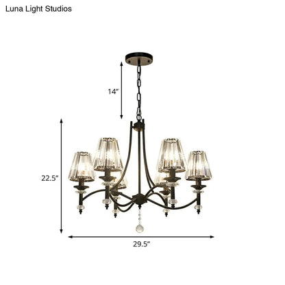 Lámpara colgante de araña de cristal contemporánea - Diseño cónico, cadena ajustable - 4/6/8 luces, pantalla negra