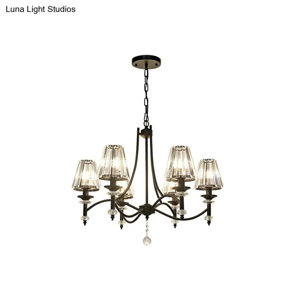 Lámpara colgante de araña de cristal contemporánea - Diseño cónico, cadena ajustable - 4/6/8 luces, pantalla negra