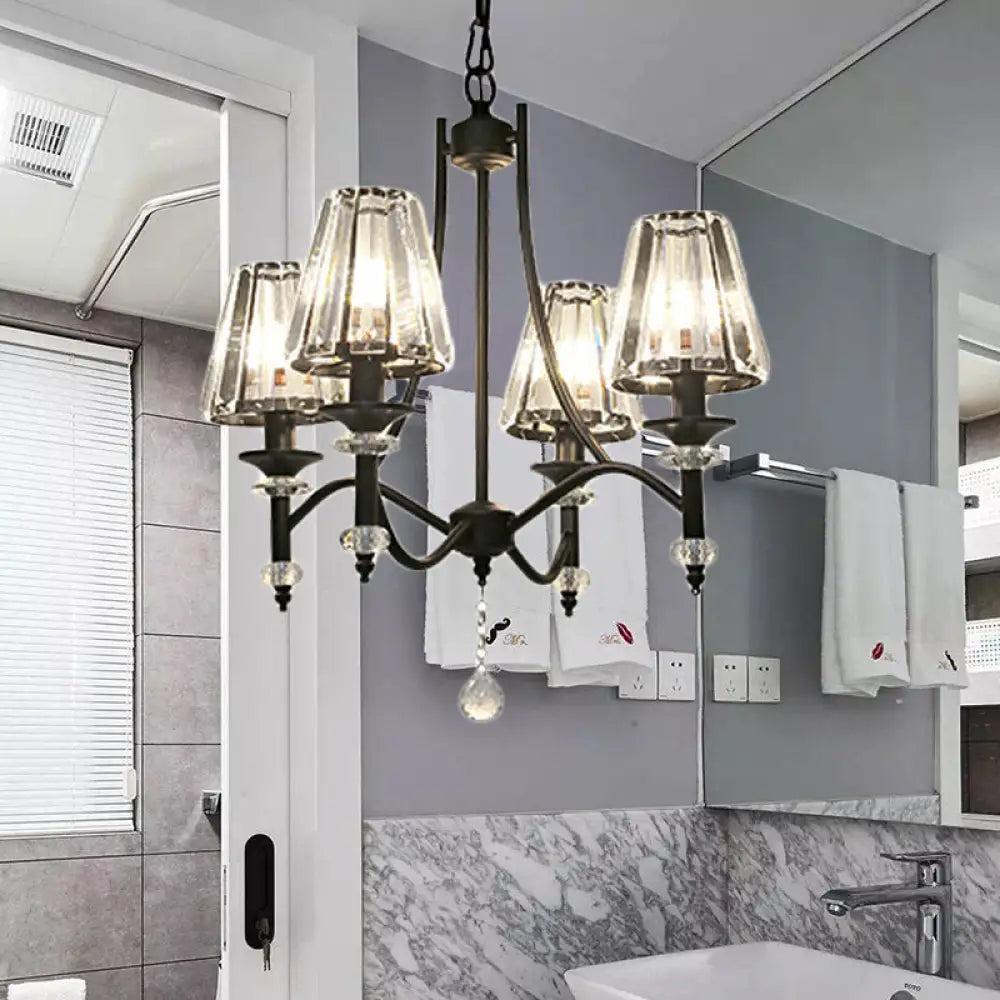 Lámpara colgante de araña de cristal contemporánea - Diseño cónico, cadena ajustable - 4/6/8 luces, pantalla negra