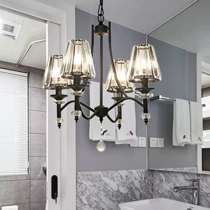 Lámpara colgante de araña de cristal contemporánea - Diseño cónico, cadena ajustable - 4/6/8 luces, pantalla negra