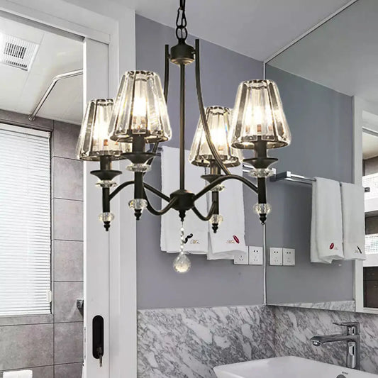 Lámpara colgante de araña de cristal contemporánea - Diseño cónico, cadena ajustable - 4/6/8 luces, pantalla negra