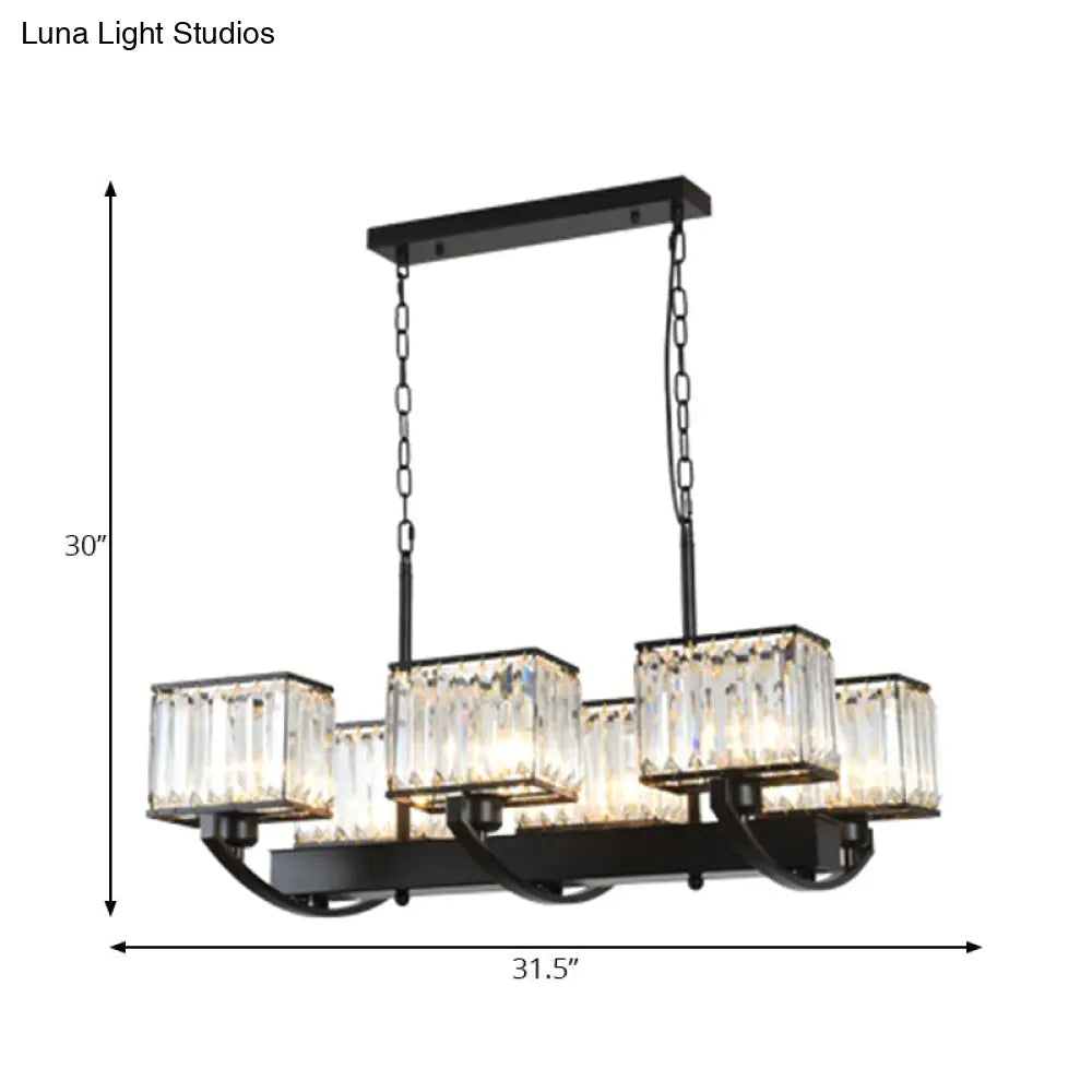 Lámpara de araña de cristal contemporánea DecorBites™ con cadena ajustable - 6/8 bombillas, diseño rectangular negro