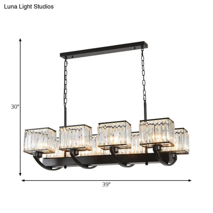 Lámpara de araña de cristal contemporánea DecorBites™ con cadena ajustable - 6/8 bombillas, diseño rectangular negro