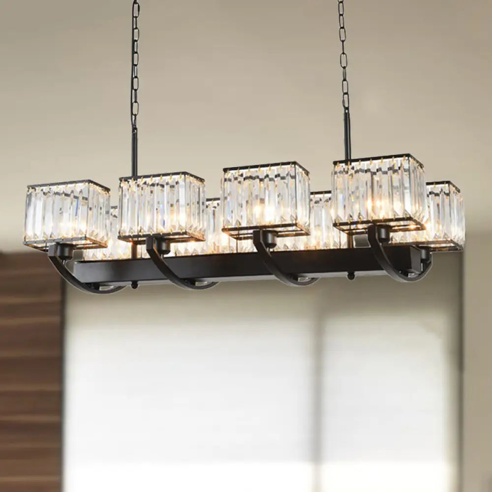 Lámpara de araña de cristal contemporánea DecorBites™ con cadena ajustable - 6/8 bombillas, diseño rectangular negro