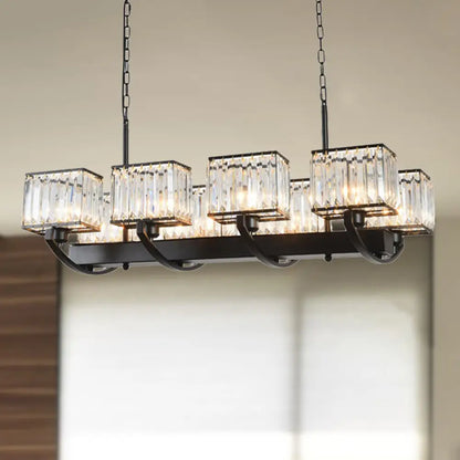 Lámpara de araña de cristal contemporánea DecorBites™ con cadena ajustable - 6/8 bombillas, diseño rectangular negro