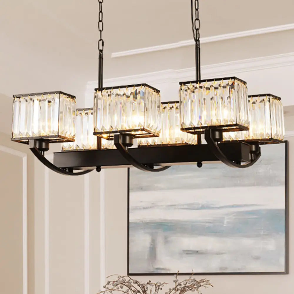Lámpara de araña de cristal contemporánea DecorBites™ con cadena ajustable - 6/8 bombillas, diseño rectangular negro