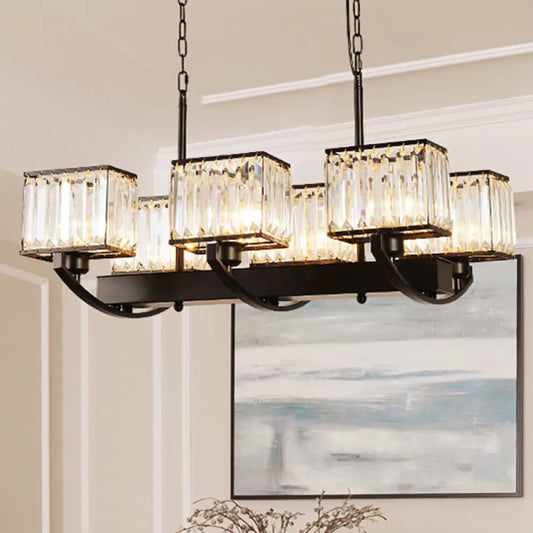 Lámpara de araña de cristal contemporánea DecorBites™ con cadena ajustable - 6/8 bombillas, diseño rectangular negro
