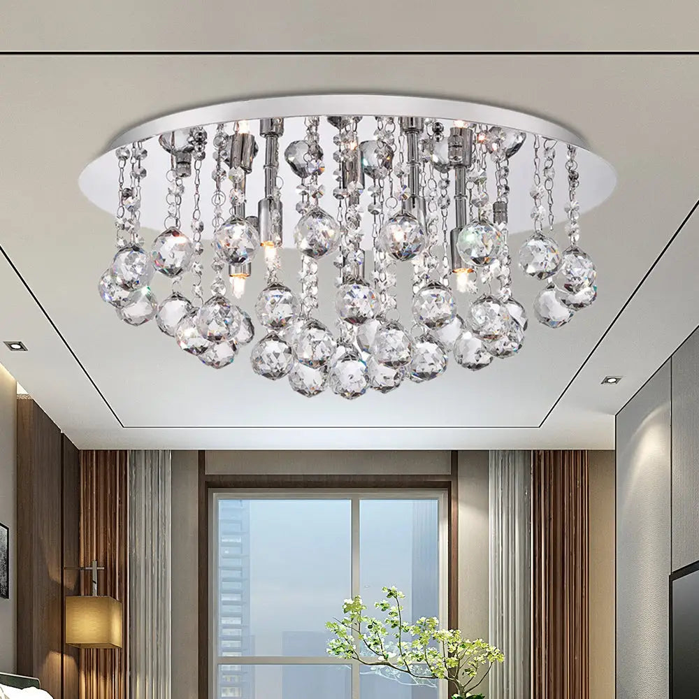 DecorBites™ DecorBites™ Contemporary Crystal Chrome Ceiling Light - Cascading Flush Mount, 3/4/6 Lights, 8"/14"/19.5" Wide
