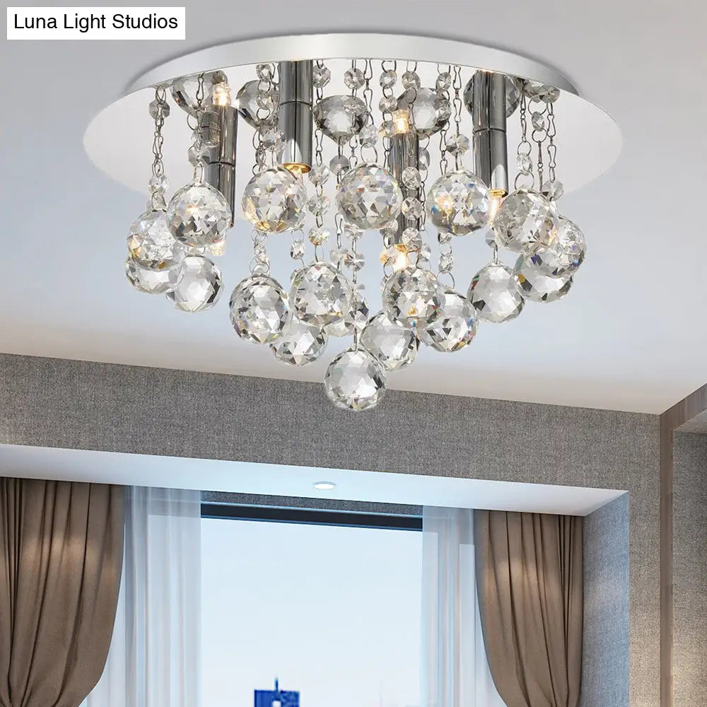 DecorBites™ DecorBites™ Contemporary Crystal Chrome Ceiling Light - Cascading Flush Mount, 3/4/6 Lights, 8"/14"/19.5" Wide