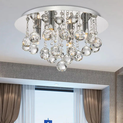 DecorBites™ DecorBites™ Contemporary Crystal Chrome Ceiling Light - Cascading Flush Mount, 3/4/6 Lights, 8"/14"/19.5" Wide