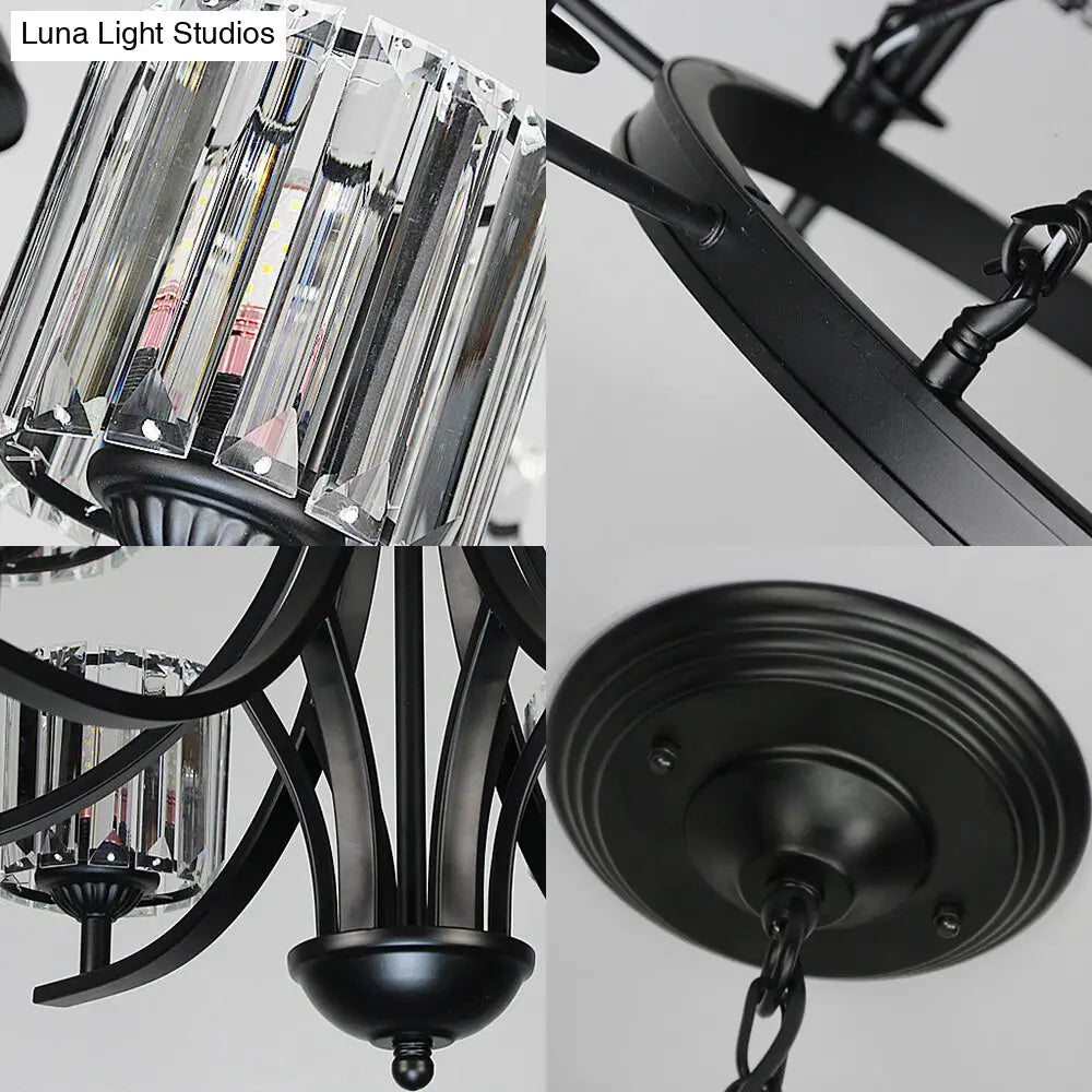 Lámpara de araña circular de cristal contemporánea con 6/8 bombillas - Lámpara colgante negra para sala de estar