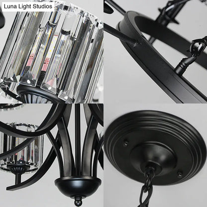 Lámpara de araña circular de cristal contemporánea con 6/8 bombillas - Lámpara colgante negra para sala de estar