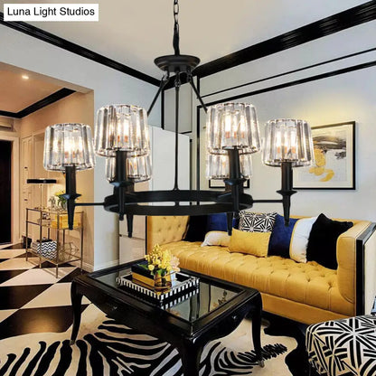 Lámpara de araña circular de cristal contemporánea con 6/8 bombillas - Lámpara colgante negra para sala de estar