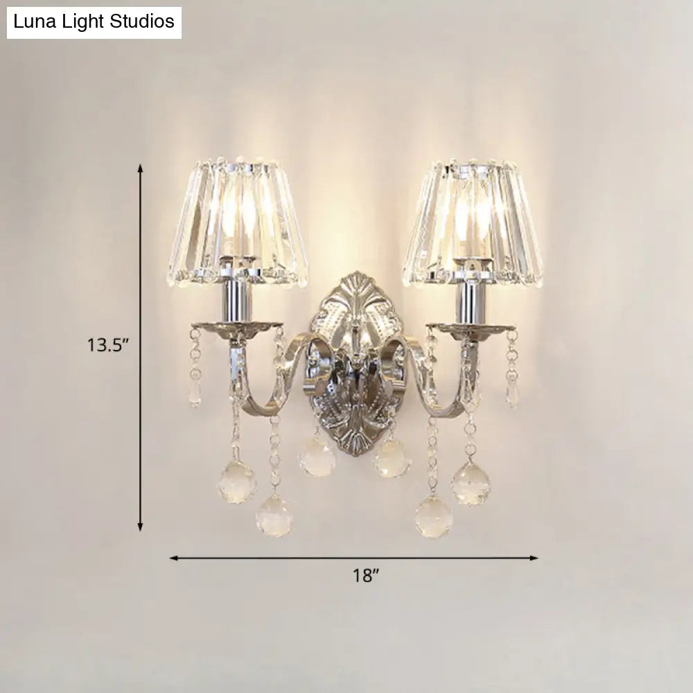 Contemporary Crystal Cone Wall Light Kit - Chrome Sconce with Drops, 1/2-Light Fixture