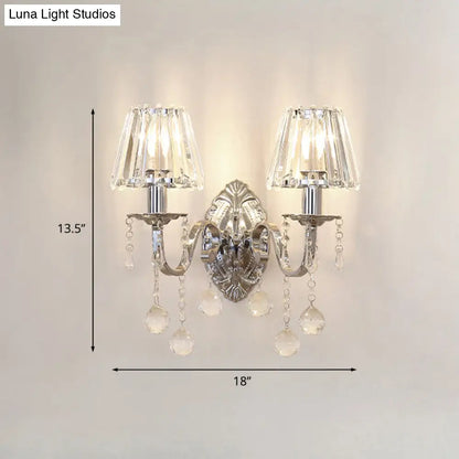 Contemporary Crystal Cone Wall Light Kit - Chrome Sconce with Drops, 1/2-Light Fixture