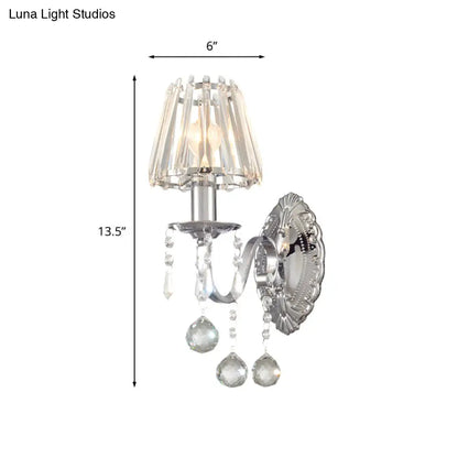 Contemporary Crystal Cone Wall Light Kit - Chrome Sconce with Drops, 1/2-Light Fixture