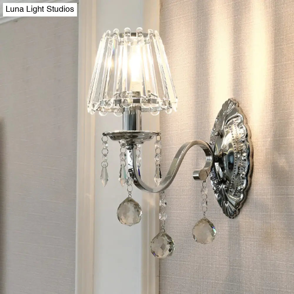Contemporary Crystal Cone Wall Light Kit - Chrome Sconce with Drops, 1/2-Light Fixture